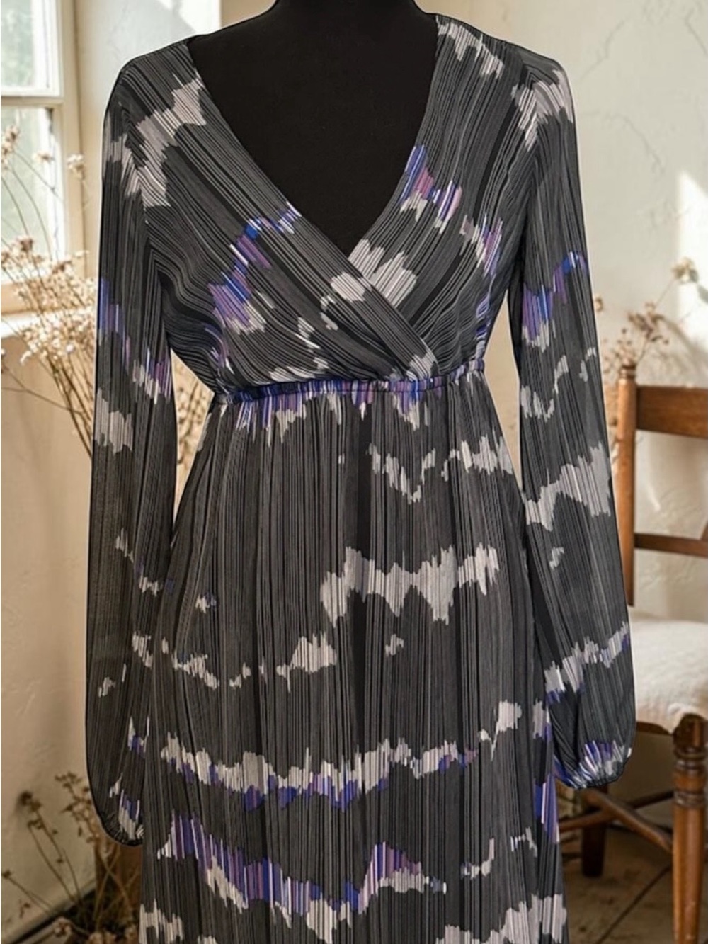 Gianni Bini Black Maxi Dress with Purple and White Print